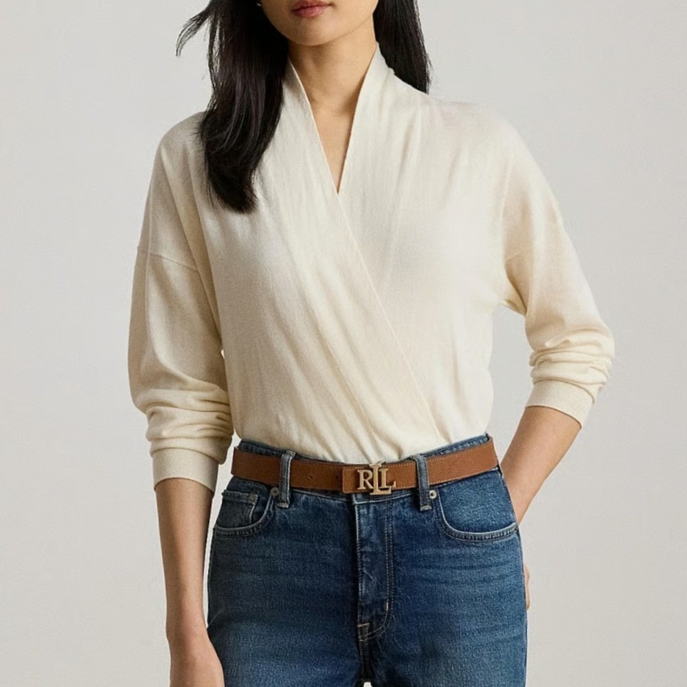 Lauren Ralph Lauren Surplice Sweater Womens SP Cream Wrap V-Neck